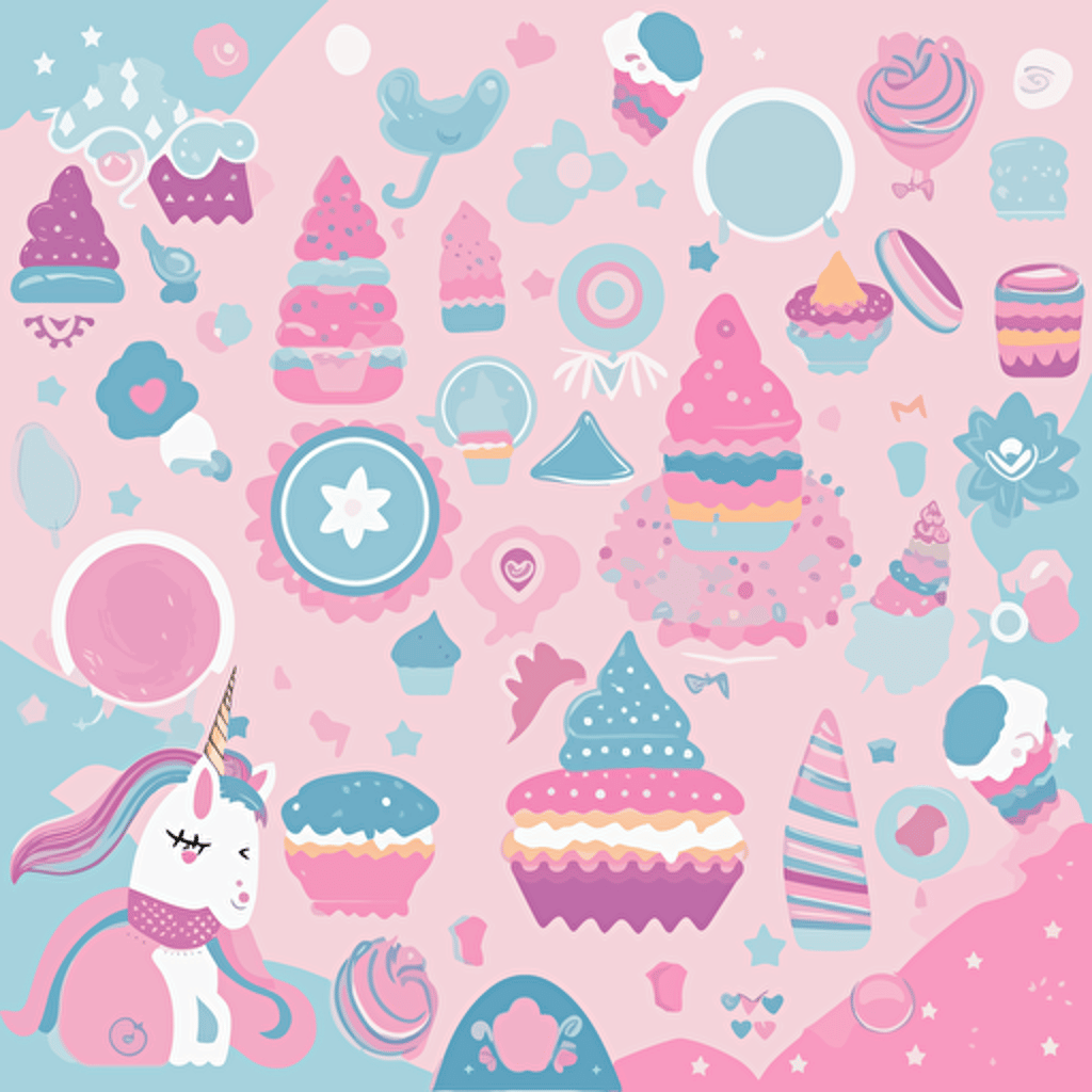 children room, unicorn,design vector texture, kawaii, pink, azure color, HD, multicolor 6144x6144