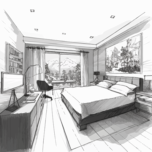 modern bedroom vector line drawing ar 16:9