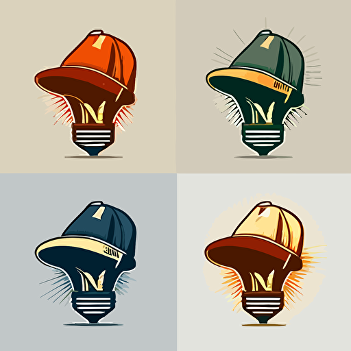 logo, variations, lightbulb wearing a trucker hat, flat, vector