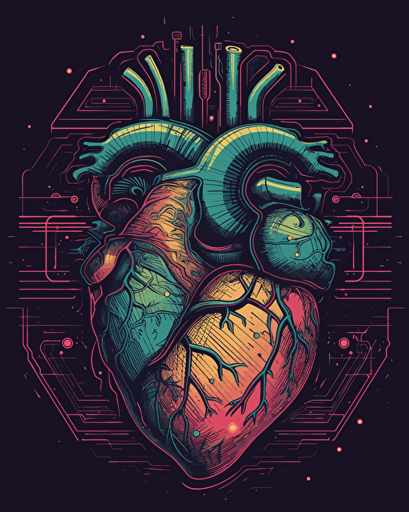 intricat heart, retro aesthetics, vector image, sticker design, pantone colors