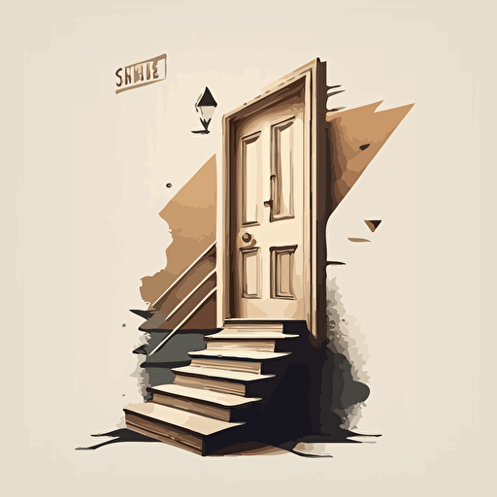 vector art of a door connect to a stair, looking up from under, simple logo style