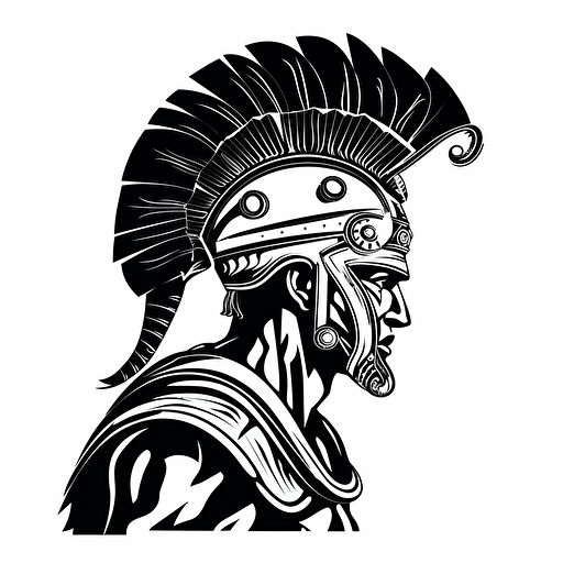 a vector outline of a sihloette of a african war gladiator in a helmet facing side after vicroy on a white background