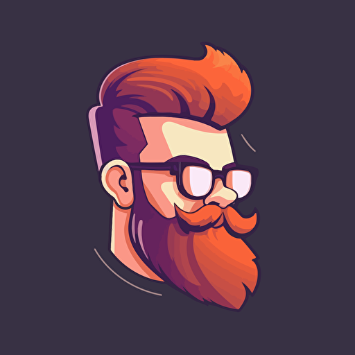 a short hair, red beard man, with glasses, looking aside, logo, rounded, vector