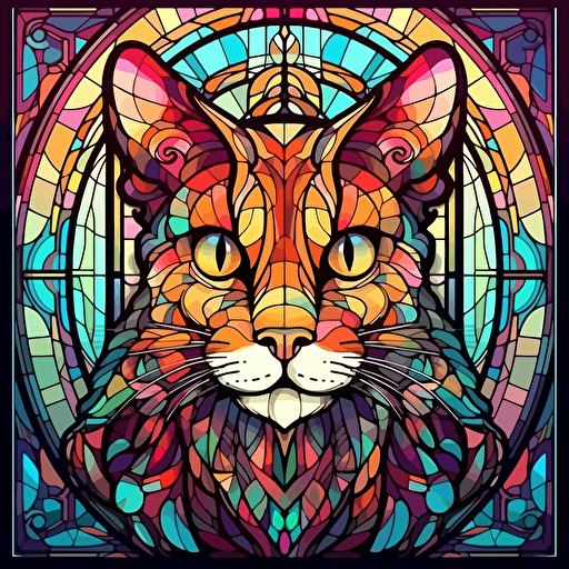 stained glass cat, hyper detailed, epic composition, vector design on the edges of the image