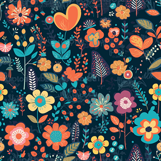 scandi style flowers in bloom, vibrant colours, vector