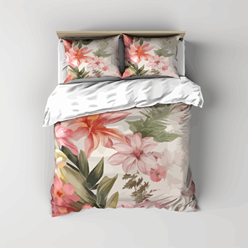 botanic floral bedding pattern vector drawing by pen and watercolor v5