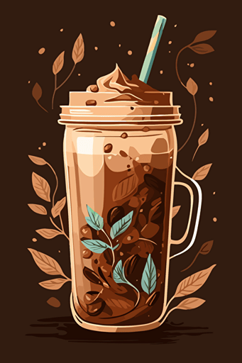 iced coffee in tumbler with lid, illustration style, flat vector