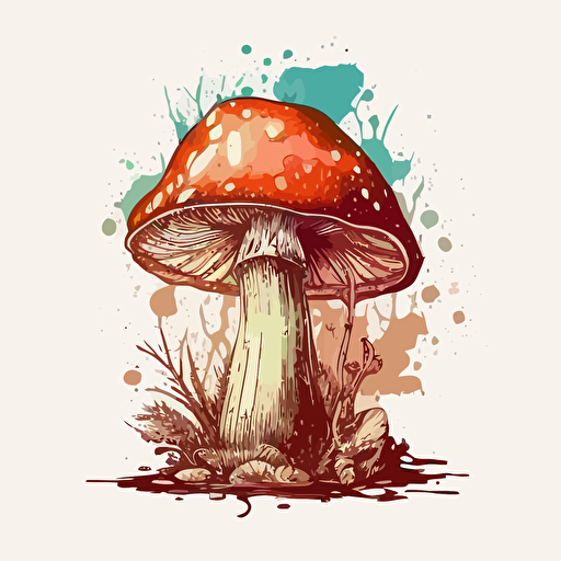 mushroom, handdrawn vector, bright color tones, isolated background