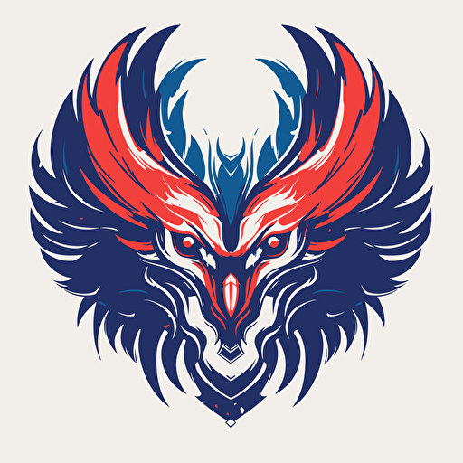 vector 2d logo sample symmetrical fenix, two color: red and blue , in background white