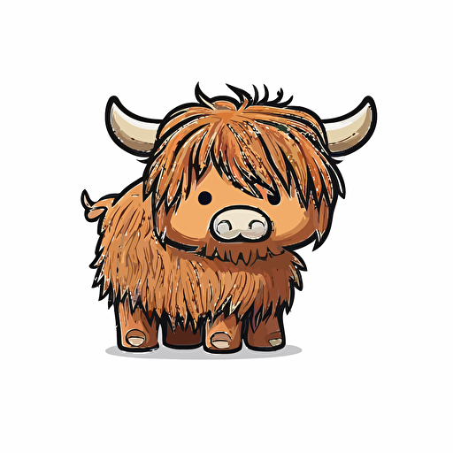 cute highland cattle vector,comic style, white background