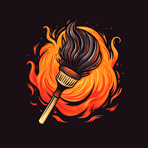vector style illustration, stylised logo of a basting brush on fire