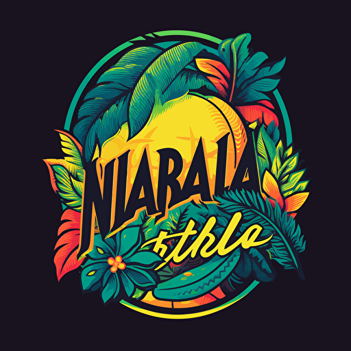 vector nba logo, brazilian, tropical theme, with text "TROPICALS" in the bottom, green, blue, yellow, closed shape