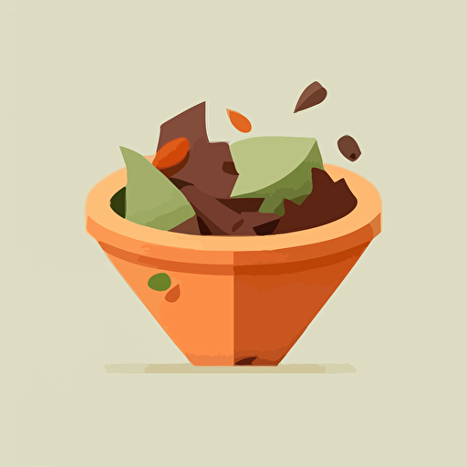 cute and minimalist compost bowl, vector, simple, green and brown, vegetable peels, 2d, minimal