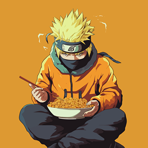 clean minmial naruto eating ramen in vector art style