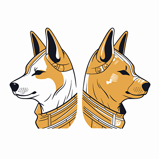 2/3 left side profile shot head and shoulder, cartoon 2d, Shiba Inu wearing pharaoh, cartoon anime, Vector illustration, white background