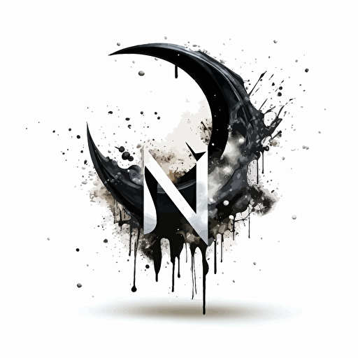 iconic modern pictorial of crescent moon with overlayed text "NOX", black vector, white background