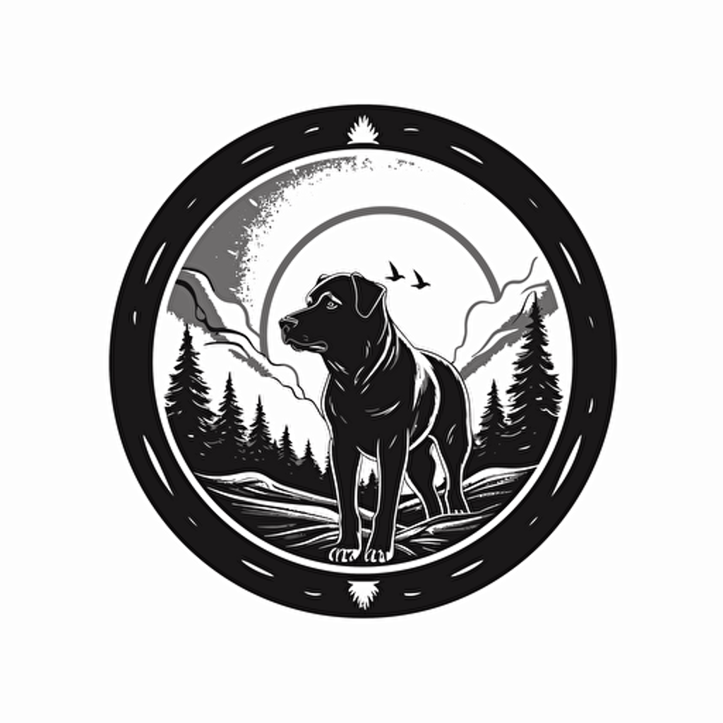vector logo for fundraising walk for dog rescue organization. Black, white, and grayscale.