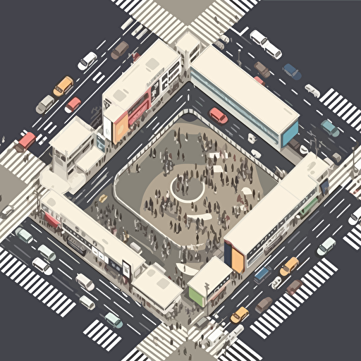 shibuya crossroads, birds eye view, simple vector style