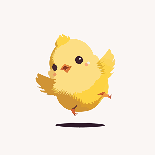 baby yellow chick trying to fly, white background, flat color vector art