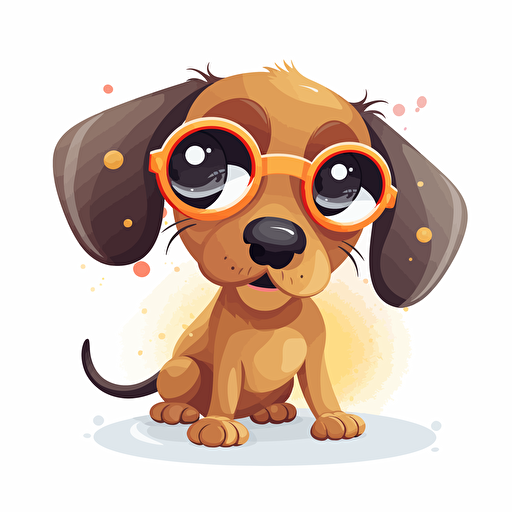 a super cute very happy Dachshund, sticker, vector, big eyes,