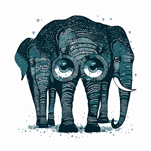 3 eye elefant, naive style, surreal, vector art, illustration, white background