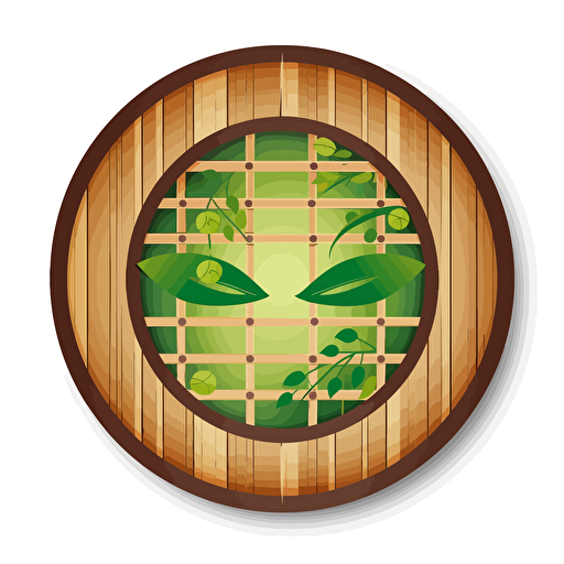 wooden face mask in circle, vector style, brown, green