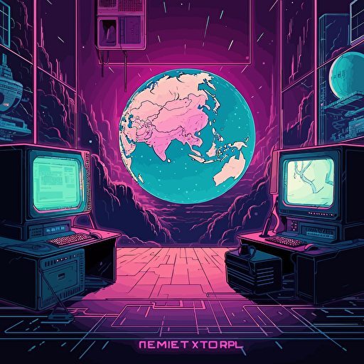 the world outside of earth, spiritual limbo, matrix realm, inside of the computer, synthwave, vector, anime, manga