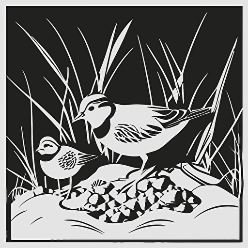 simple black and white vector piping plovers with nest of eggs tile