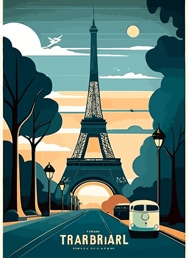 Eiffel Tower travel poster, Vector flat illustration