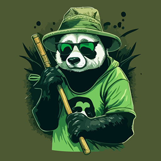 panda, vector art, minimalistic, wearing sunglasses and a bucket hat, eating a bamboo stick