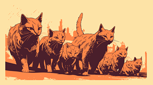 vector art style, cat herding, in the style of Michael Parks,