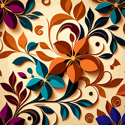 2d pattern vector illustration of multi-colored flowers in a wallpaper pattern