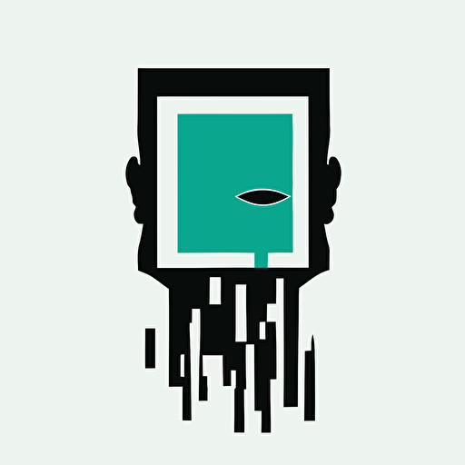 vector art, flat design , design me a minimalistic logo of a human head with no eyes that is dissolving into square pixels from the neck up by Paul Rand