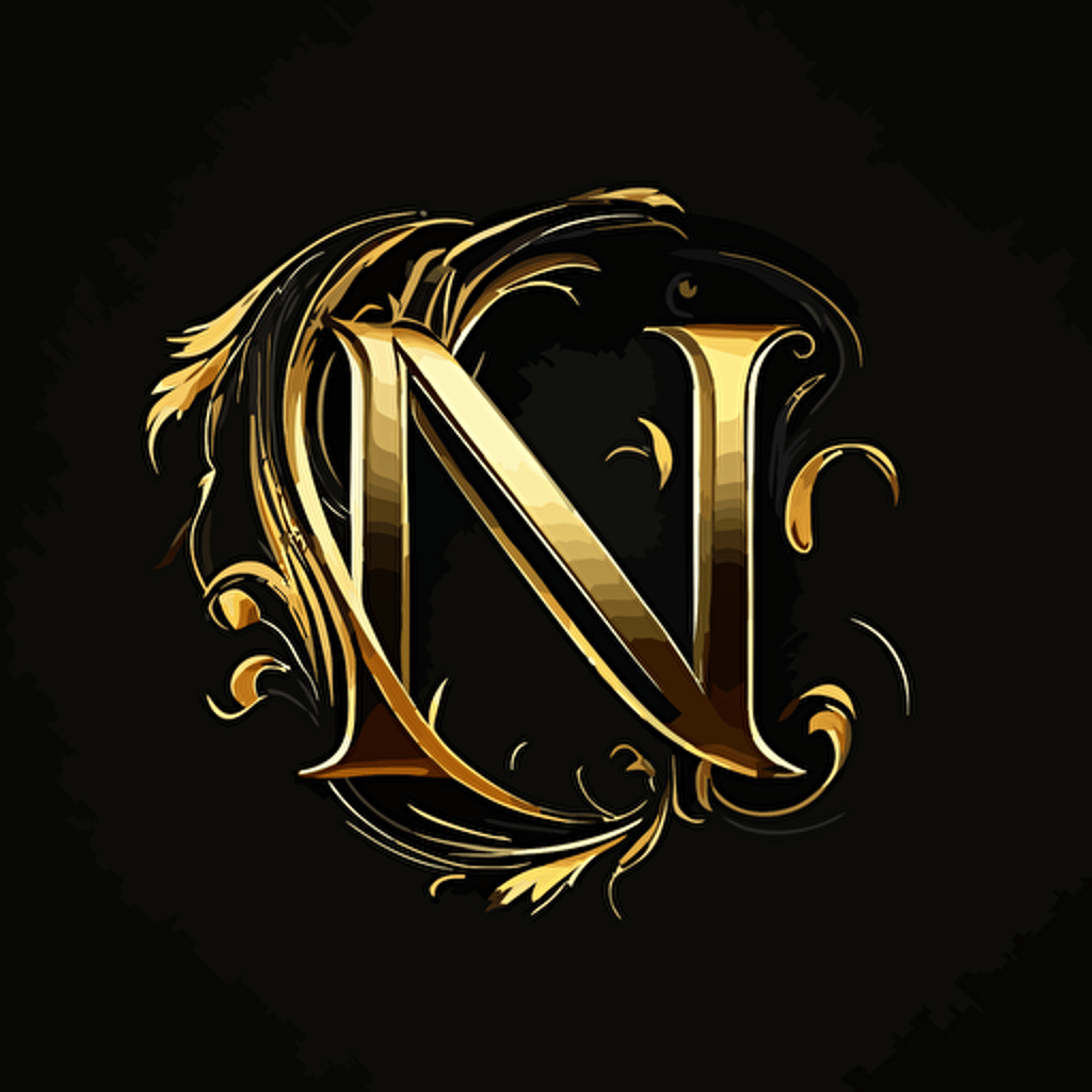 monogram, logo, gold colour, black background, vector style, simple, illustration, letters N and H