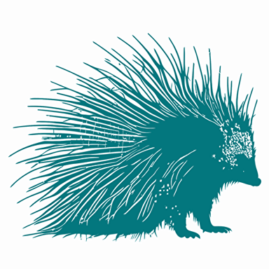 vector line outline porcupine silhouette outline turquoise, plain white background