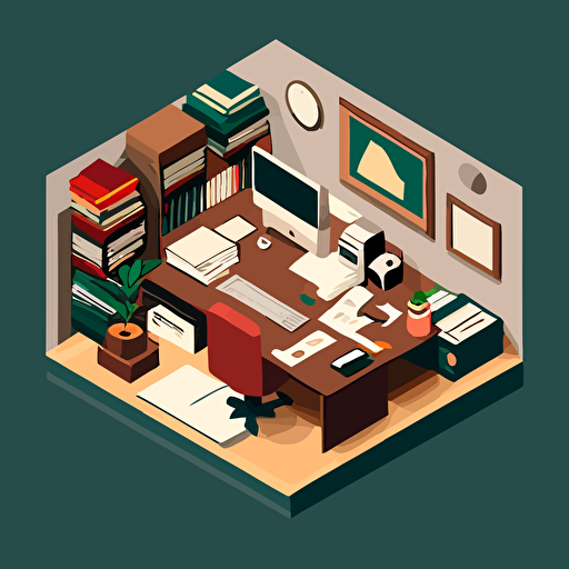 a post office desk viewed from above in a flat vector art style
