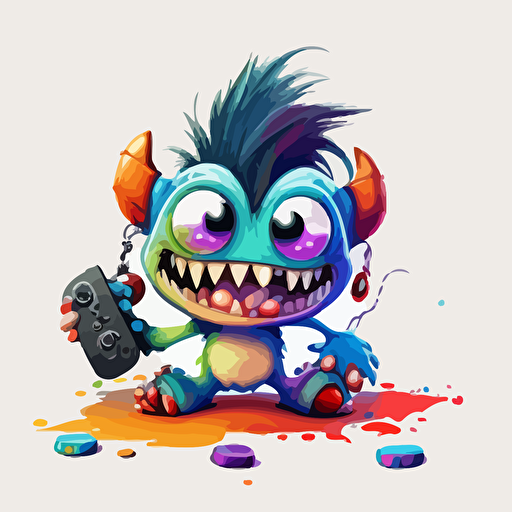 A saturated colorfull baby fur gamer monster, goofy looking, smiling, white background, vector art , pixar style