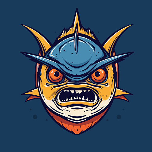 /clean vector logo, mad tuna, looking tough, modern, 2 colors, front view