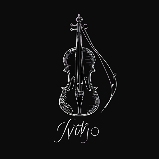 minimal white line logo of a violin "atempo" text black background, vector