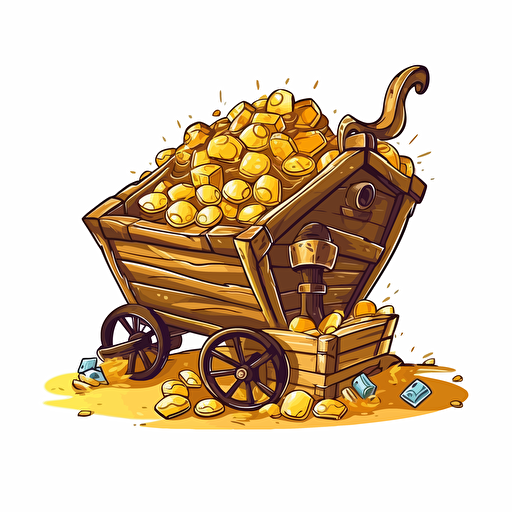 draw vector cartoon style on white background gold treasure in mine vagon