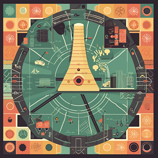 board game card, nuclear power plant, illustration, vector, geometric