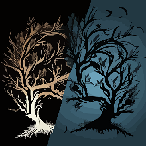 set of corners branches trees night horror vector two color white background