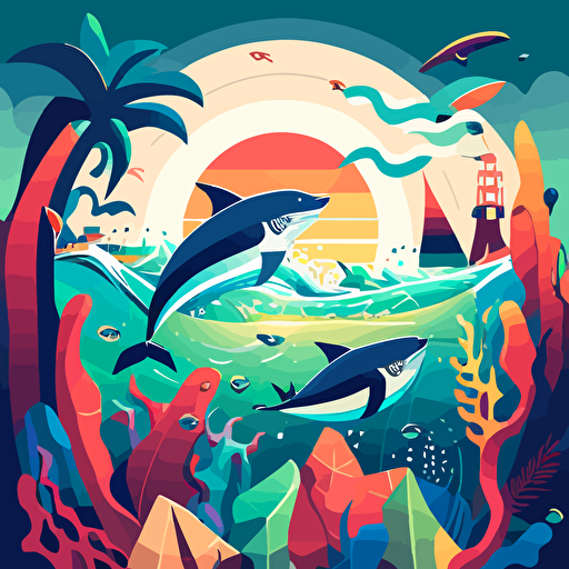 fun vector art, colorful, ocean water