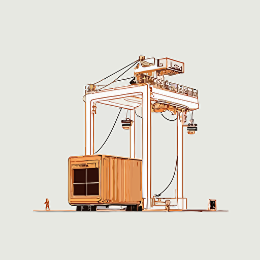 block print style illustration, small portal crane, white background, vector, minimalism, sea container, minimalism, logo, one line, few elements