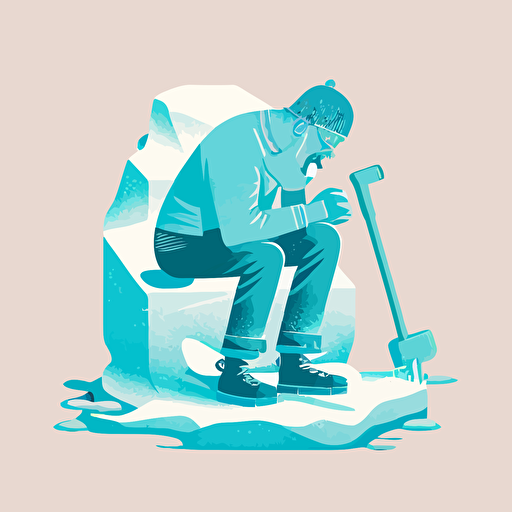 illustration of man kneeling and swinging an ice pick into the Ice vector style