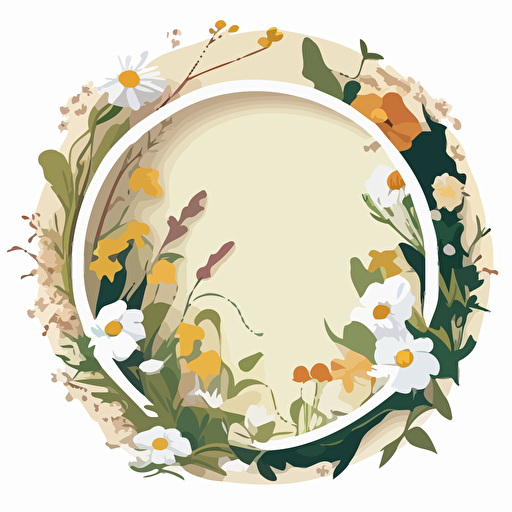illustration, vector art, a white circle with flowers around the circle
