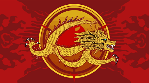 badass epic detailed red and gold dragon empire flag with a Chinese star and dragon in the middle, futuristic government flag design, badass design, powerful nation, vector emblem