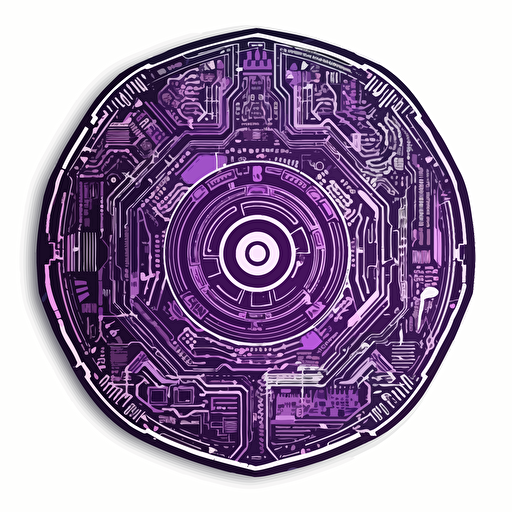 cybersecurity response sticker, white background, flat vector, cyberpunk, purple tones, no image noise, no lettering, hyperdetail, maximum detail