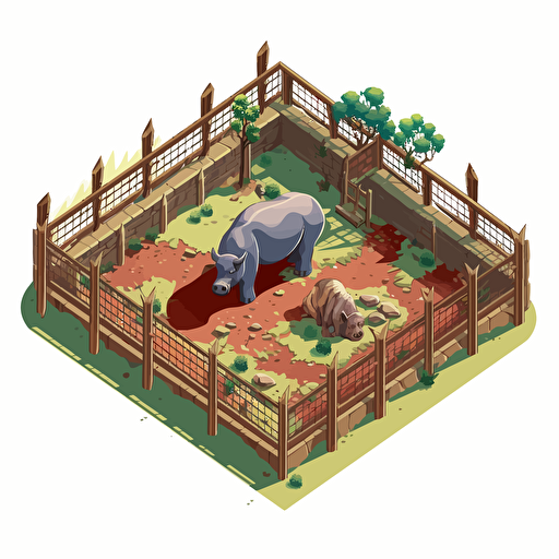 isometric cartoon vector style image of a zoo warthog enclosure
