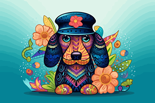 cute cartoon dachshund dressed as a policeman::10 doodle colored pencil painting folk art::7 fantasy::2 sparklecore::3 vibrant vector illustration clip art white background::5